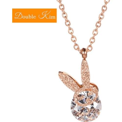 Bunny Ears Pendant Necklace Zircon Titanium Steel Stainless Chain Rose Gold Chain Necklace Fashion Trendy Women Jewelry Gift