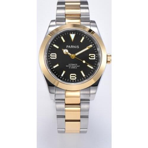 Parnis 40mm Gold Bezel Mechanical Automatic Men Watch Japan Miyota 8215 Sapphire Glass Watches With Box Gift Top Luxury Brand