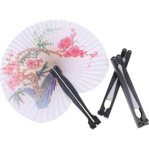 2Pcs China Style Retro Flower Printing Hand Fan Folding Fan Decor Crafts Gifts Summer Portable Pocket Folding Fan