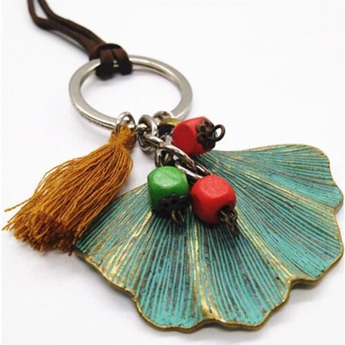 Tassel Green Leaf Gold Color Wood Beads Fashion Long Charms Vintage Pendant Leather Pendant Necklace Women Sweater Chain Jewelry