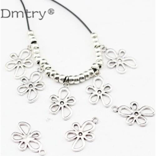 Dmtry 10pcs/lot Wholesale Jewelry Silver Plated Fingdings Handmade DIY Lucky Flowers Small Charms Beads Pendant Making LC0134
