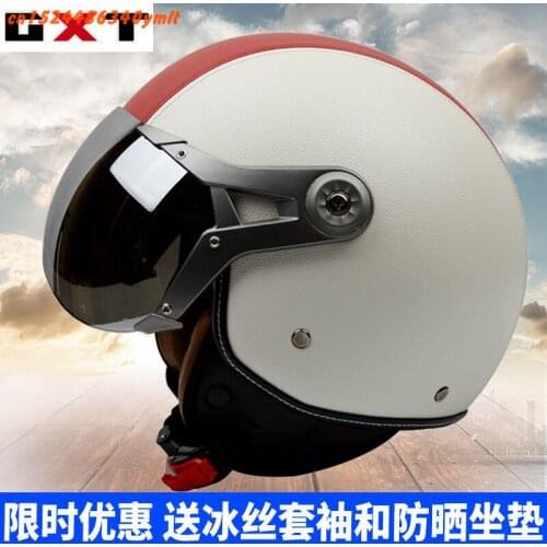 GXT Genuine Leather Vintage Retro 3/4 T Vintage Scooter Chopper Motorcycle Helmet Capacete Cascosopen Face Moto Helmets