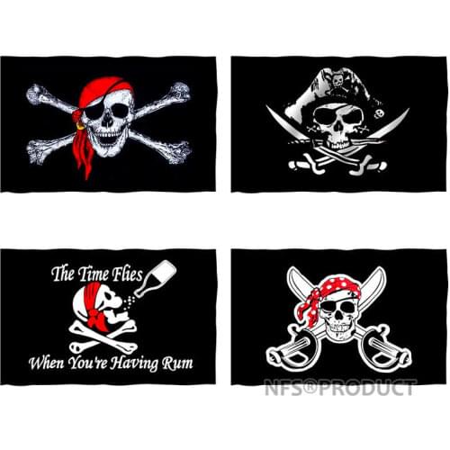 Halloween Pirate Flag 90x150cm Polyester Skull Printed Home Party Hanging Flying Decorative Black Custom Flags and Banners
