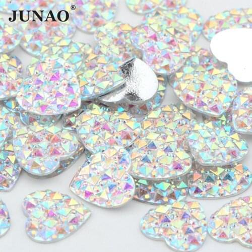JUNAO Wholesale 6 8 10 12 16 20 30 35mm Resin Heart Glitter Crystal AB Rhinestones Flatback Cabochon Stone Applique Decorations