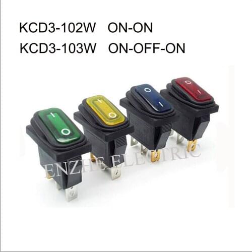 50PCS Mini Push Button KCD3-101NW On-Off Rocker Switch Red Yellow Blue Green Lens Illuminated Waterproof IP67 Multicolor 3PIN