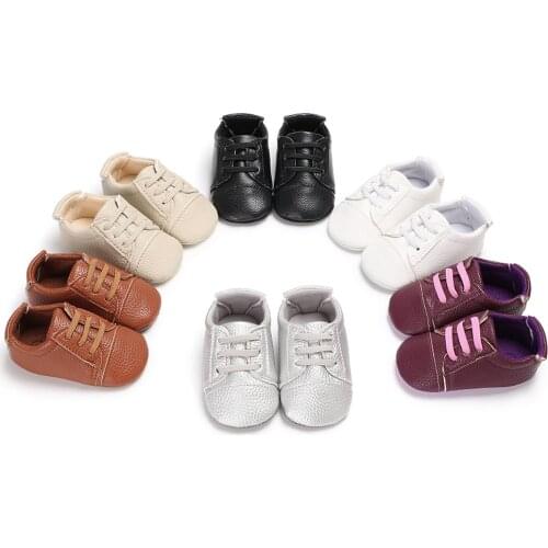 Infant Boys Girls Baby Shoes Newborn Rubber Anti-slip Sole First Walkers Toddler PU Leather Classical Sneakers Crib Shoes