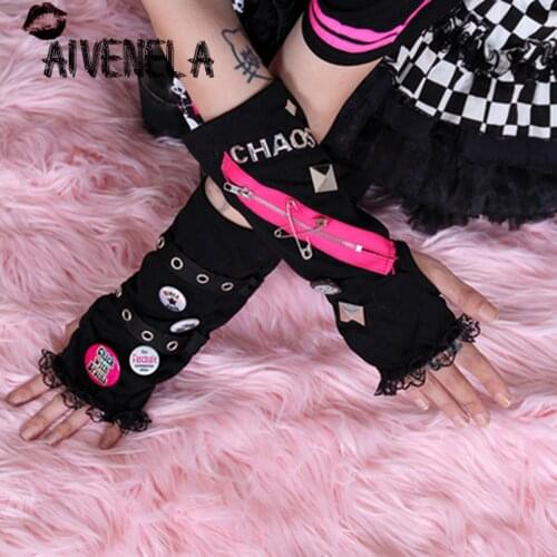 Cool Punk Gothic Zipper Rivet Half Finger Glove Arm Cover AFC1053