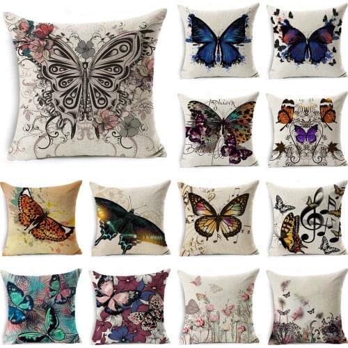 WZH Butterfly Linen Cushion Cushion Cover 45x45cm Linen Decorative Pillow Cover Sofa Bed Pillow Case