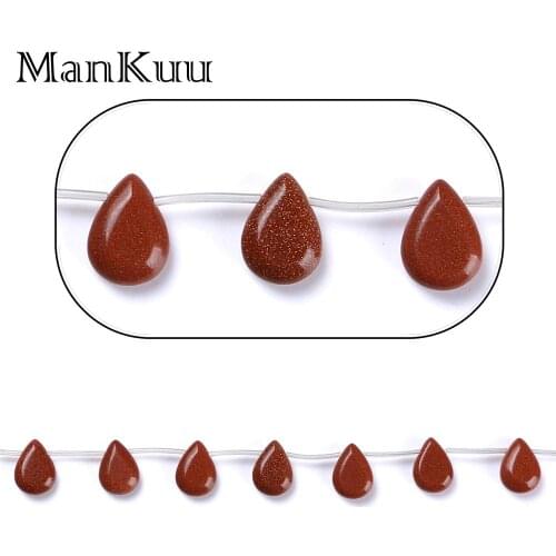 ManKuu 13*18mm Water Drop Gold Sand Stone Beads Drilled On Top Natural Stone Beads For Jewelry Making DIY Stone Beads 20pcs/Lot