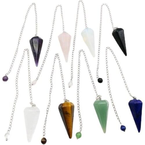 Natural gems stone Pendulum amethysts rose quartzs lapis lazuli Crystal Pendulum Dowsing pendulum Divination wicca witchcraft