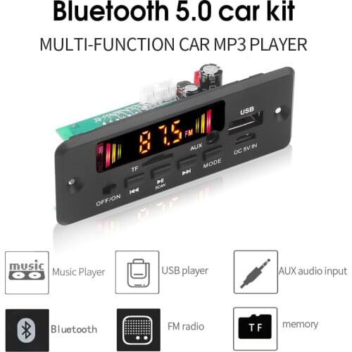 Kebidu Hands-free 5-32V MP3 Player Decoder Board Bluetooth 5.0 6W Amplifier Car FM Radio Module Support FM TF USB AUX Recorders
