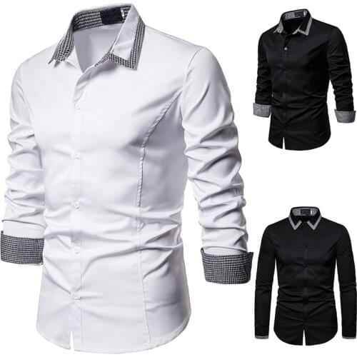 2020 Mens British Style Business Casual Shirt Neckline Design Mens Long-sleeved Shirt Oversized Shirt Fashion Cloths Men