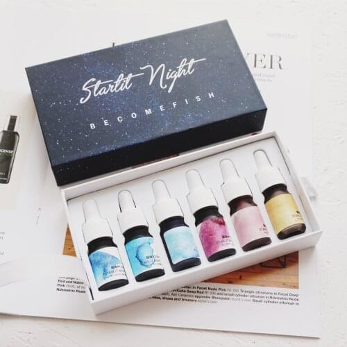 6 Color Ink Set with Gift Box, Starry Night Gold Powder Ink ,color Ink for Fountain Pen,dip Pen, 5ml/bottle
