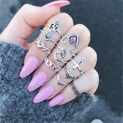 ZOSHI Hot 10PCS/SET Ring Sets for Women Anillos Punk Vintage Retro Finger Tibetan Flower Knuckle Midi Rings Party Boho Jewelry