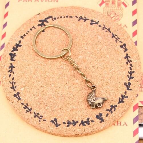 New Fashion Bronze Pendant Metal Key Chains Accessory,28mm Key Ring Vintage 3D baby carriage buggy pram Keychain