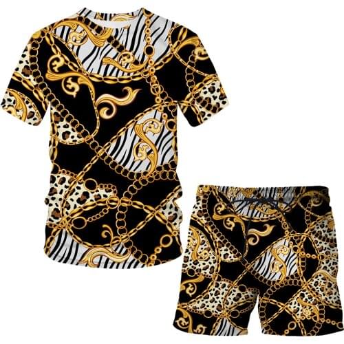 2021 New Striped Pattern 3d Printed T-shirt 2-piece Set Mens Short-sleeved T-shirt + Beach Pants Casual And Fun Sports Suit