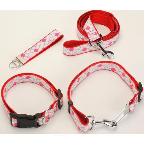 New single sell Dog Leash, Dog Collar, Safety Belt,Key Fob ,1 inch pink diamond pattern printed ribbon