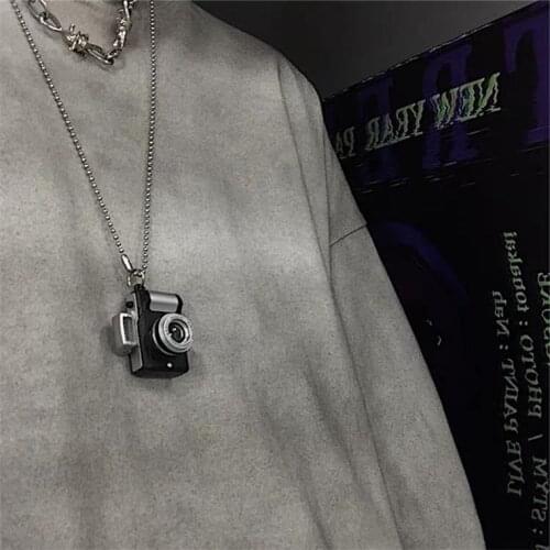 New Cool Flash Camera Pendant Stainless Steel Necklace, Vintage Long Chain Punk Jewelry for Women Man Friendship Girl Gifts