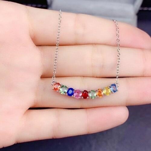 Natural Multicolor sapphire Necklace natural gemstone Pendant Necklace S925 silver trendy smiling face row woman gift Jewelry