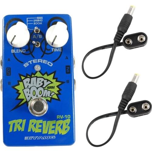 Biyang RV-10 Guitar Effects Pedal 3 Mode Tri Reverb Reverb Stereo True Bypass Accessories with 2Pcs Battery Clip Converter Cable
