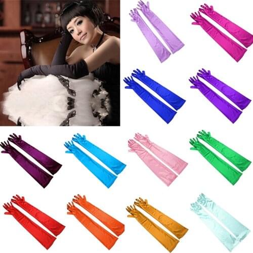 Elegant Satin Gloves For Women Long Finger Elbow Protection Gloves Mittens Women Suit Solid Color Party Female Gloves 1 Pairs