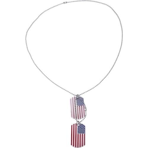 2 PCS Alloy Pendant Necklace Pendant Red and White Stripes USA American Flag Double Dog Tag plate 27 Inch Chain Necklace Man