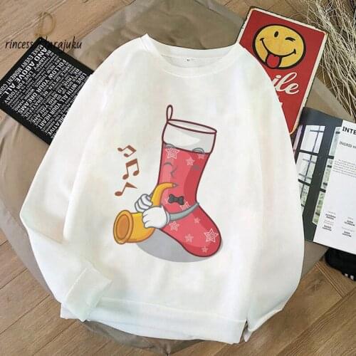 Casual Harajuku Women Autumn Hoodies Christmas Cartoon Printed Loose Korean Hooded Sweatshirt Streetwear Long Sleeve Pullovers
