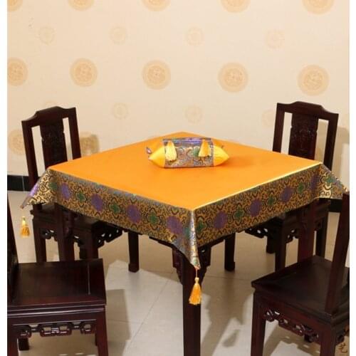 Plain Natural Mulberry Silk Satin Table Cloth Tassel Luxury Patchwork High End Chinese Dining Decorative Damask Table Cover