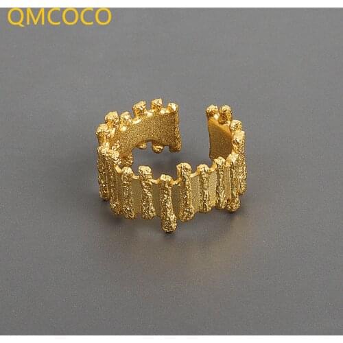 QMCOCO 925 Silver Irregular Hollow Opening Rings For Women Couple Fashion Simple Geometric Party Jewelry Gifts