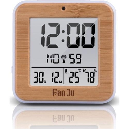 11XA DCF Radio Controlled Digital Dual Alarm Clock Thermometer Hygrometer Automatic Backlight Table Alarm Clock