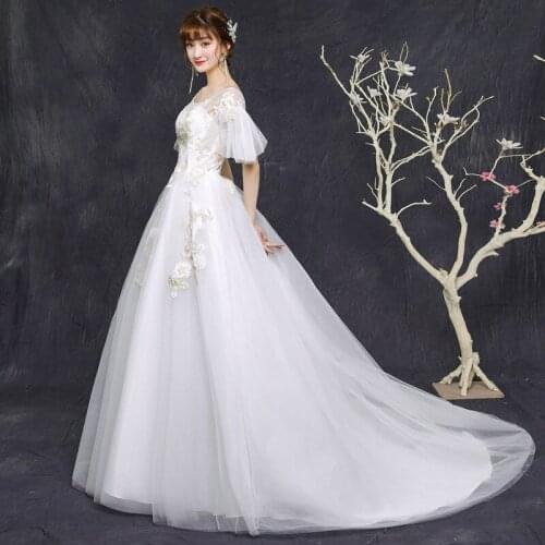 Sexy Wedding Dresses Bridage Ball Gowns Lace Up Wedding Dress Small Tail Dream Plus Size Bridal Trailing Dresses