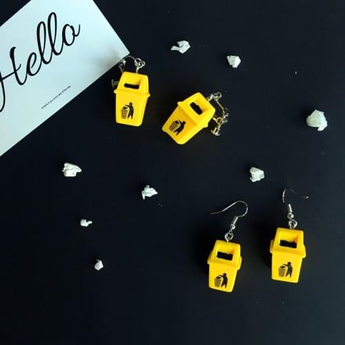 New Creative Handmade Exaggerated Funny Resin Dangle Earrings for Women Yellow Trash Can Drop Earrings Fashion Jewelry Kolczyki