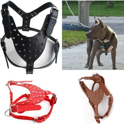 Large Dog Zinc alloy Rivets Spiked Studded PU Leather Dog Harness for Pitbull big Breed Dogs Pet Harnesses vest dog chest strap