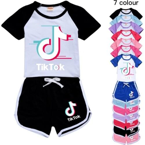 TIK TOK Boy Clothing Casual Baby Girls Summer Clothes Set T-Shirts + Shorts 2pcs Suits Fashion Teenagers Tracksuit 2-16Y