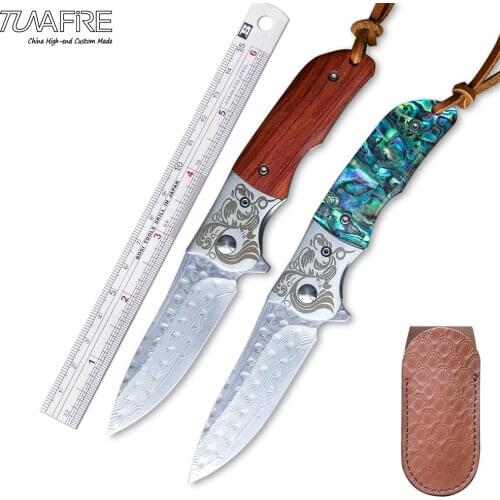 Tunafire Tactical Pocket Knife Ball Bearing VG10 Core Damascus Camping Folding Knives High-end Wood Handle Outdoor EDC Tools