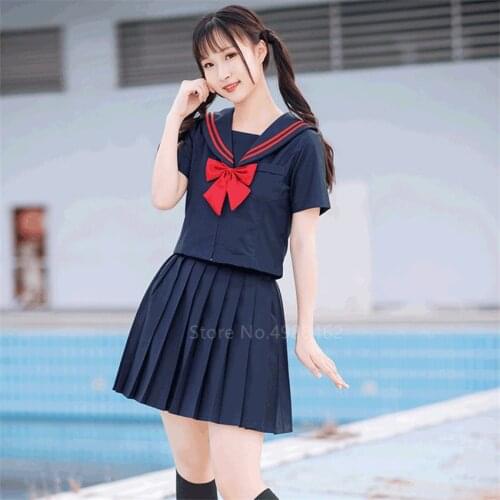 Japanese Student Sailor High School Uniform Fashion Women Anime Cosplay Korean Style JK Kawaii Girls Navy Top Skirts Collar Suit