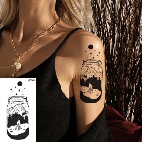 VANKIRS Black Bottle Cup Galaxy Peak Custom Temporary Tattoos Stickers Women Men Body Arm Chest Art Tatto Waterproof Fake Tattoo