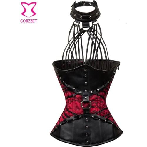 Victorian Floral Brocade and Leather Undrbust Corset Steampunk Clothing Plus Size Bustier Women Corsets and Bustiers Sexy Korset
