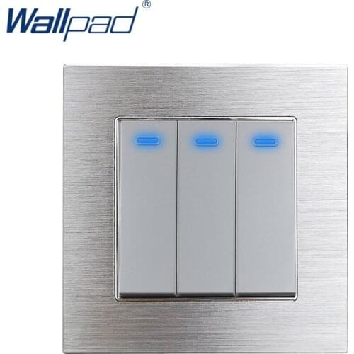Wallpad 3 Gang 1 Way 2 Way Wall Light Switch LED Indicator Grey Aluminum Alloy Panel Rocker Switches Interrupteur
