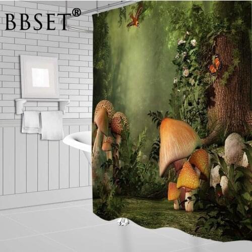 Fantasy Nature Shower Curtain Animals and Plants In Foggy Forest Pattern Waterproof Multi-size Cortina De Bano Bathroom Decor