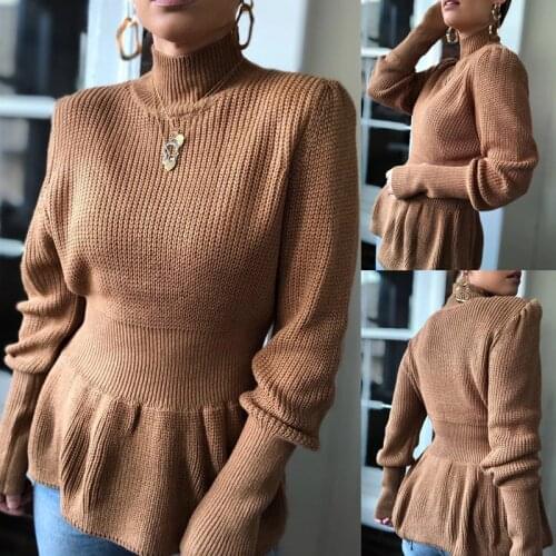 Women Sweaters 2020 Autumn Winter Tops Korean Slim Women Turtleneck Lantern Sleeve Pullover Knitted Sweater Jumper Pull Femme