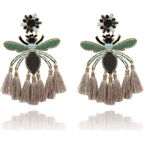 2020 Women Tassel Drop Earrings Colourful Bohemian Insect Shape Statement kolczyki Damskie Party Wedding Trendy Accessories