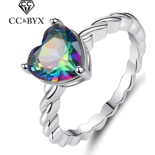 CC Classic Jewelry Rings For Women Mysterious Rainbow Colorful Heart Cubic Zirconia Wedding Ring Bridal Engagement Anel CC3003