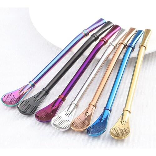 1pc Filter Spoon Straw Multiuse Spoon Straw Creative Stainless Steel Reusable Drinking Straw With Filter Spoon