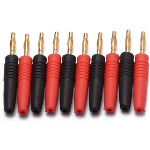 10pcs 2/4mm Speaker Banana Plug Connector Red+Black Gold Plated Wire Solder Type Speaker Cable Wire Pin Banana Plug Connecter