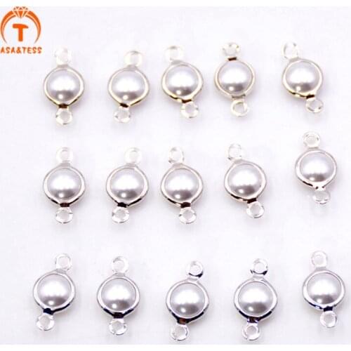 10 pcs round shell pearl connector silver pearl charms for jewelry making tiny copper DIY finding