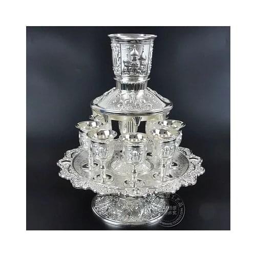 12PCS/set antique silver embossed carved zinc alloy metal wine decanter set drinkware distiller beer dispenser wine set JJ031