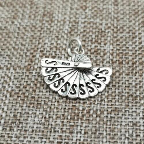 925 Sterling Silver Fan Fanning Charm Pendant 3D for Bracelet Necklace