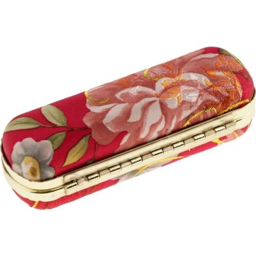 2x Women Brocade Embroidered Flower Design Lipstick Handmade Case