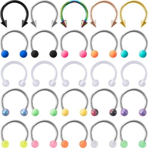 5pcs Nose Ring Acrylic Ball Septum Piercing Hoop Stainless Steel Lip Cartilage Earring Studs Circular Ear Horseshoe Body Jewelry